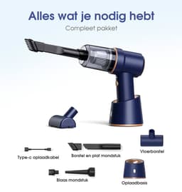 Kruimeldief - Mini kruimeldief - Kruimeldieven - Kruimelzuiger - Handstofzuiger - Incl. oplaadstation - Nat en droog vuil - Incl. 5 opzetstukken - Air duster - Autostofzuiger - Draadloze stofzuiger - 8000PA - Hepa filter – Blauw — thumbnail 5