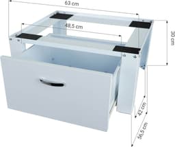 Wasmachine verhoger - Wasmachine sokkel - Wasmachine verhoger met lade - Wit - Stalen frame - Wasmachine opbouwmeubel — thumbnail 7
