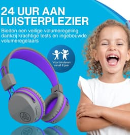JLAB Jbuddies kinder Koptelefoon Draadloos – Koptelefoon kinderen geluidsdempend – Gehoorbescherming kinderen – Volumelimiet 84 dB – 24 uur batterijduur – Bluetooth - Grijs/Paars — thumbnail 18