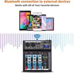 HT4 - Professionele 4-Kanaals Audiomixer - USB & Bluetooth - Draagbare Live Studio DJ Mixing Console - Geschikt voor Computeropname en Bands — thumbnail 2