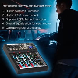 HT4 - Professionele 4-Kanaals Audiomixer - USB & Bluetooth - Draagbare Live Studio DJ Mixing Console - Geschikt voor Computeropname en Bands — thumbnail 3