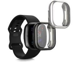kwmobile 2x smartwatch hoes geschikt voor Fitbit Versa 4 / Sense 2 hoesje - Siliconen sporthorloge cover - Activity tracker case in zwart / zilver