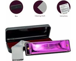 Mondharmonica C voor Volwassenen en Kinderen - Instructieblad - Metallic Purple Blues Harp