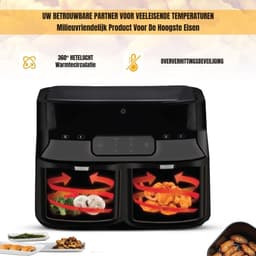 Zylo® Dubbele Airfryer - Heteluchtfriteuse - Duo Airfryer - 9 L - - 35x39x31cm - Zwart — thumbnail 5