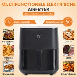 Airfryer 5.5L met Touchscreen – 1450W – 9 Programma’s – Timer & Eigen Instellingen – Heteluchtfriteuse 80ºC-200ºC – Zwart — thumbnail 2