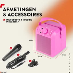 Karaoke set met 2 microfoons - Fenton KAR50P - Met lichteffect en Bluetooth - Voor kinderen - Roze — thumbnail 3