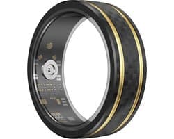 WizBay Premium Select® Aluminium Bi-Color Carbon Fiber Goud Smart Ring – Dames Heren – Oplaad Case - Hypoallergeen - Hartslag & Slaap Monitor - IP68 Waterdicht - O2 Meting - Gesture Functie - Multiple Sport Modi - Bi-Color Goud Zwart #09