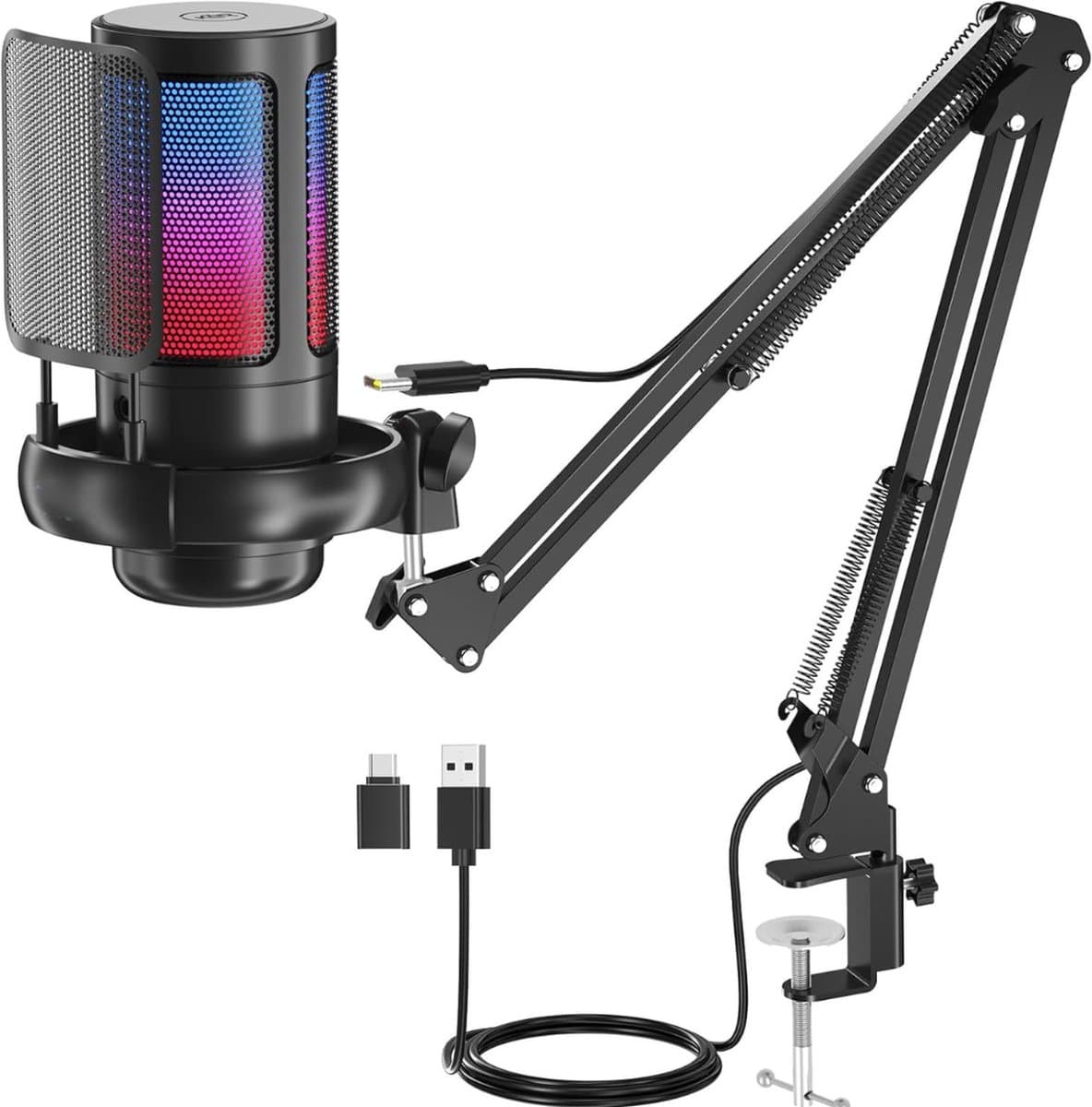 Truskore Microfoon met arm - USB - gaming - RGB Condensatormicrofoon - met Mute-Knop, Popfilter, Microfoonarm - Luxe microfoon — afbeelding 1