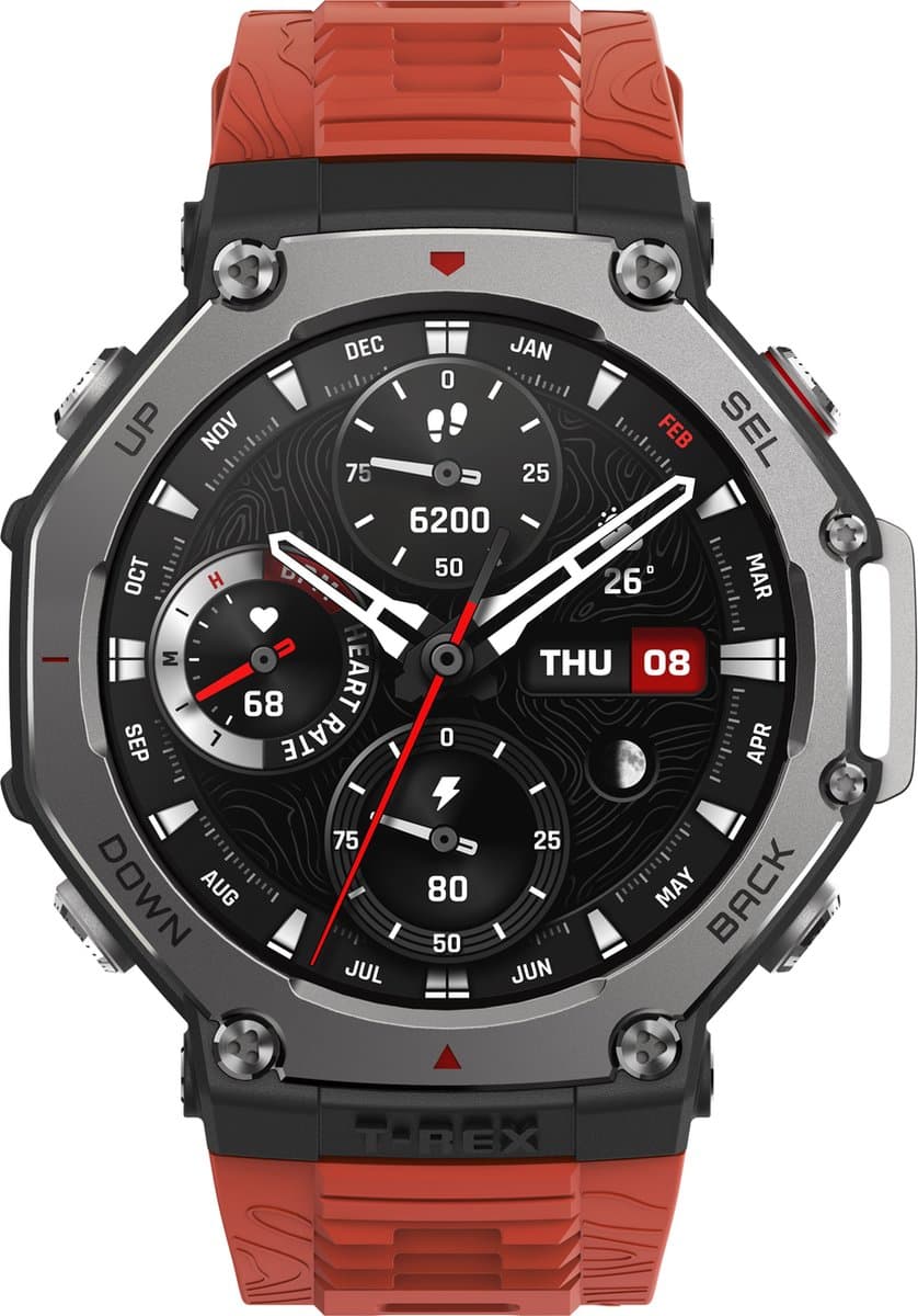 Amazfit T-Rex 3 Lava 3,81 cm (1,5") AMOLED 48,5 mm digitaal 480 x 480 pixels touchscreen zwart, roestvrij staal — afbeelding 1