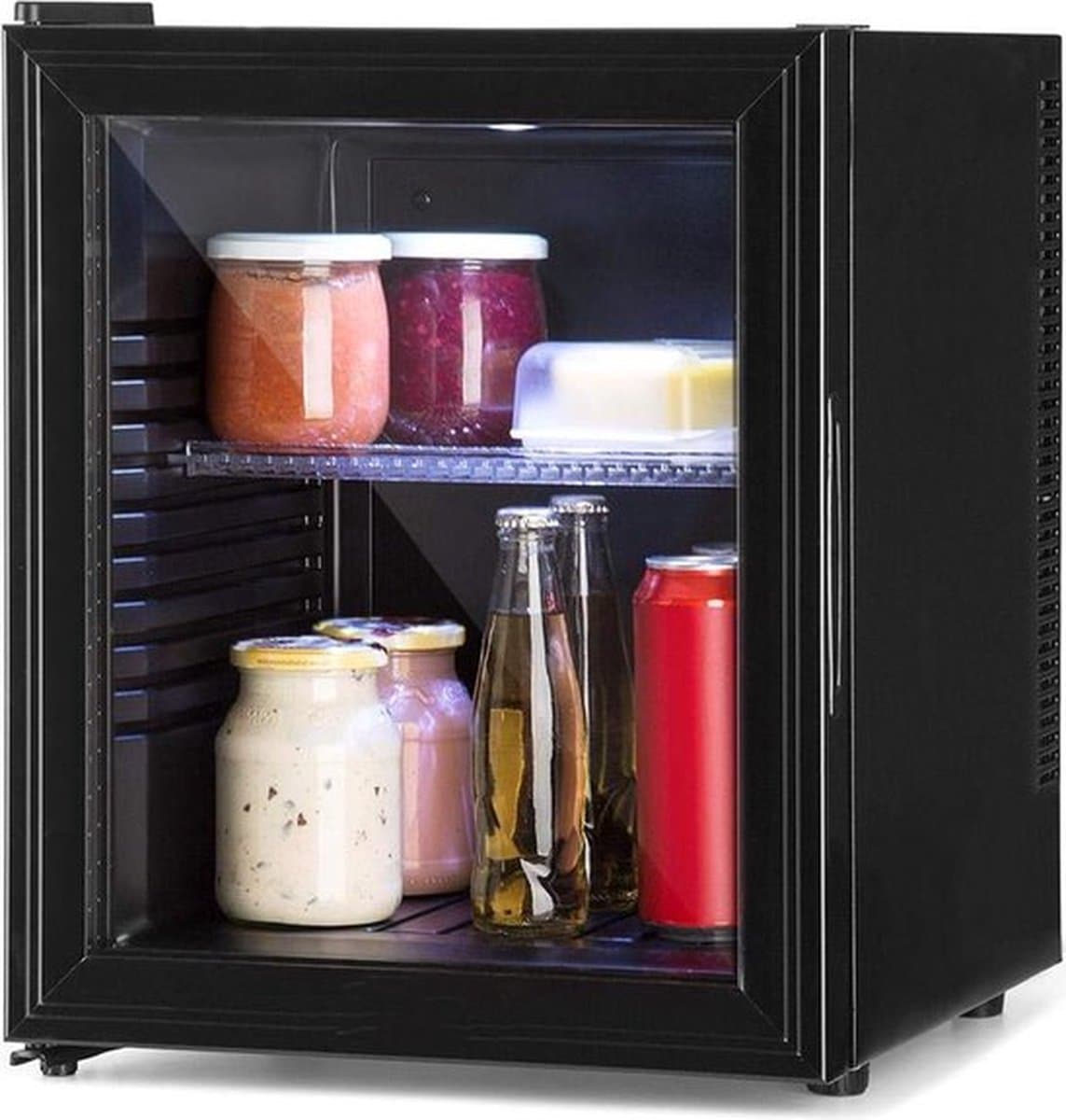 Luxe Mini Koelkast – Glazen Deur – Tafelmodel – Minibar – Skincare Fridge – Energiezuinig – Led Verlichting – 32L Inhoud – Zwart — afbeelding 1