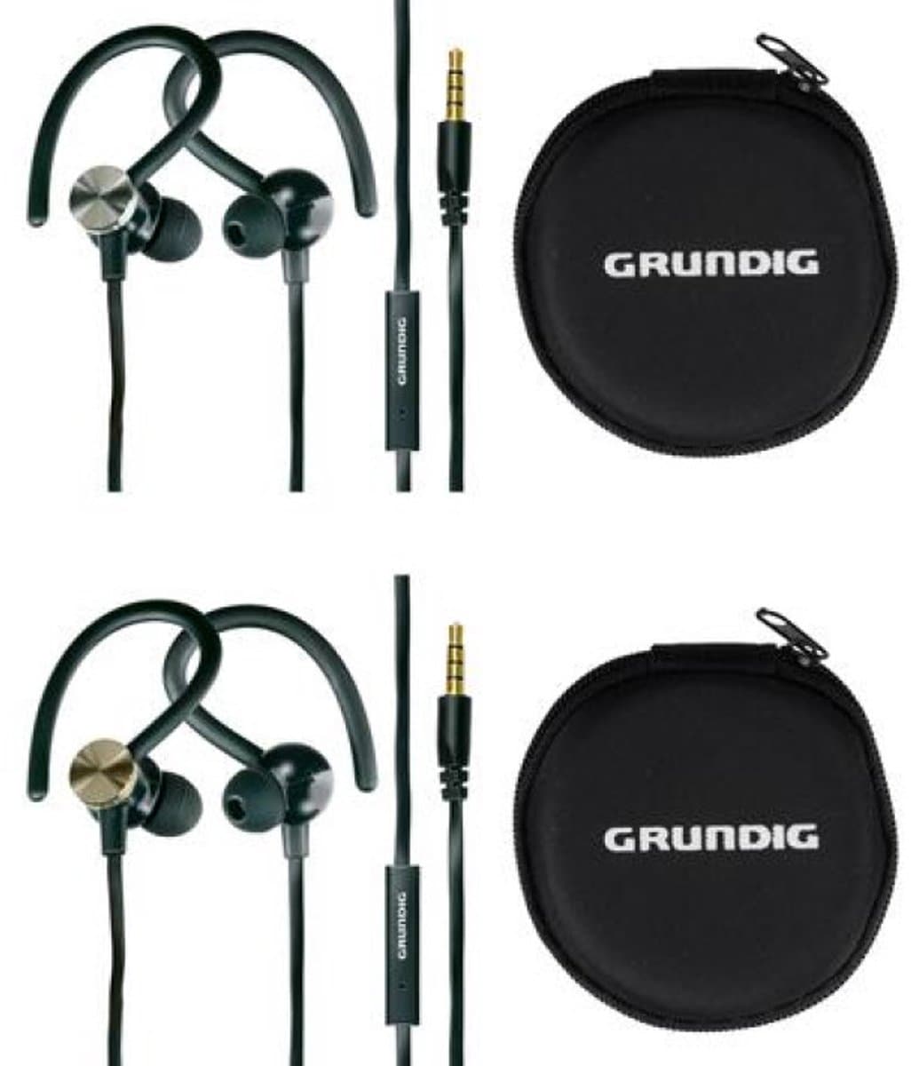 Grundig Sport - Oortelefoons - 120 cm Kabel - Lichtgewicht 42 gram - Met Oorhaken & Microfoon - Travelcase Inbegrepen — afbeelding 1
