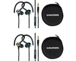 Grundig Sport - Oortelefoons - 120 cm Kabel - Lichtgewicht 42 gram - Met Oorhaken & Microfoon - Travelcase Inbegrepen