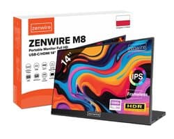 Zenwire M8 draagbare monitor - Portable Monitor - 2x USB-C - Full HD 1920x1080 - IPS Beeldscherm - HDMI - HDR 14" - SLIM met standaard - 2 ingebouwde stereoluidsprekers - Plug & Play