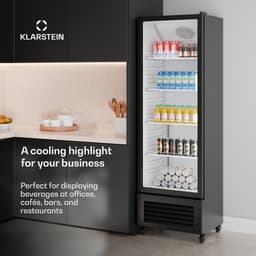 Klarstein Koelkast GrandCooler 306L Drankkoelkast - Dubbel Glasdeur, LED-Verlichting, mechanische Thermostaat, 0 °C tot 10 °C, 4 Wielen, Energieklasse B - Verstelbare Schappen - Zwart - Op Wieltjes - Wit - Mini Fridge — thumbnail 4