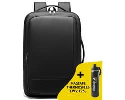 COMFORTBAGS® Rugtas - incl. magsafe Thermosfles - 15,6 inch - Laptop Rugzak - USB-aansluiting - Zwart