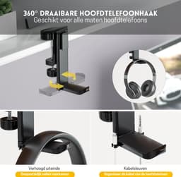 StayPowered 4-in-1 Hoofdtelefoon & Bekerhouder - Houd Je Bureau Georganiseerd - 360° Draaibaar - Verwijderbare Opbergbox - Eenvoudige Installatie - Antislip Design - Kabelbeheer - Zwart - Levering Sneller dan Aangegeven! — thumbnail 3
