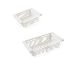 Koelkast Organizer - Set van 4 - Verstelbare Koelkast Lade – Uitschuifbare Koelkast Organizer – Hangende Koelkast Opbergbox - WitVerstelbare Koelkast Lade