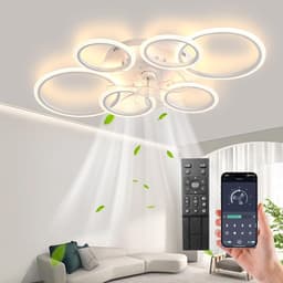 6 Ring Ventilator | Moderne Ringen LED Ventilator | Smart Lamp | 110 cm | Wit | Bedienbaar Met Afstandsbediening & APP | Kroonluchter | Moderne Ventilator Licht — thumbnail 1