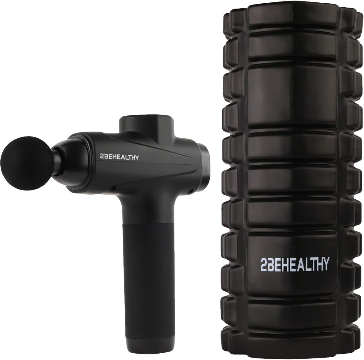 2BEHEALTHY Massage Gun Professioneel & Foam Roller - Incl. 6 Opzetstukken en 30 Massagestanden - 8 Uur Batterij - Sport en Relax Massage Pistool - Massageapparaat - Foamrollers - Foamrol - Massage Roller - Massageroller — afbeelding 1
