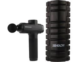 2BEHEALTHY Massage Gun Professioneel & Foam Roller - Incl. 6 Opzetstukken en 30 Massagestanden - 8 Uur Batterij - Sport en Relax Massage Pistool - Massageapparaat - Foamrollers - Foamrol - Massage Roller - Massageroller
