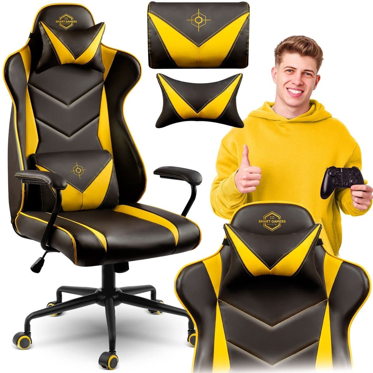 Ergonomische Bureaustoel Blitzcrank - Verstelbaar met Lendesteun - Zwart/Geel — afbeelding 1