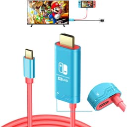 JINGDU USB type C naar HDMI-kabel voor Nintendo Switch/OLED, 3-in-1 High Speed 4K USB-C naar HDMI, ondersteunt TV/Steam Deck/laptop/pc, 2 m, rood en blauw — thumbnail 5