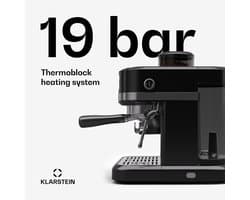 Klarstein Koffiemachine Bella Café portafiltermachine Met Maalwerk – 20 Bar, 1550W, 1,4-l-Watertank, Ingebouwd Kegelmaalwerk, Melkopschuimer, 2 Tasseninzetten, Thermo-blok, Zwart - Espressomachine,4L - voor Keuken - LED