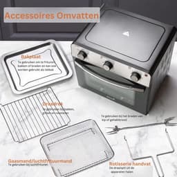 Luxe Heteluchtoven – Airfryer – Multifunctionele Combi Oven – Eenvoudige Bediening – Alles in één – 15L Inhoud – Met Bakplaat – Zilver — thumbnail 2
