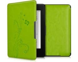 kwmobile e-reader hoesje geschikt voor Amazon Kindle Paperwhite hoes - E reader flip case met magnetische sluiting - Ereader cover - Stengels en Vlinder design in lichtgroen