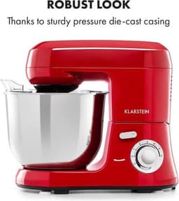 Klarstein Bella Robusta Keukenmachine - RVS mengkom 5,5 liter - Inclusief garde, kneedhaak en menghaak - 1200 W - 6 snelheden - Rood — thumbnail 2