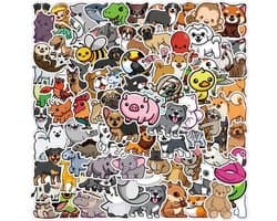 100 stuks Dierenstickers Dieren Divers - Stickers voor op de fiets, beker, laptop, schoolspullen, kamer, etc - School - Kinderen - Cartoon Stikker - Varken, Eend, Hond, Kat, Paard, Aap, Dolfijn, Beer, etc - Bundel - Set -