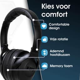 Wuff - Draadloze Koptelefoon - Noise Cancelling koptelefoon - Bluetooth Koptelefoon - Koptelefoon met Microfoon - Over-ear Koptelefoon - Headphone - 20 uur batterijduur met snel opladen - Zwart — thumbnail 5
