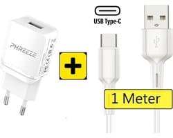 Phreeze 1A USB Adapter met USB C Kabel - 1 Meter - Geschikt voor A