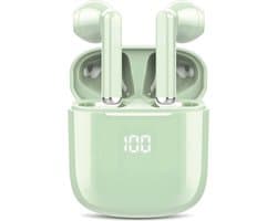 Draadloze Oordopjes - Oortjes Bluetooth - Oortjes Draadloos - Geschikt voor iPhone, iPad, Samsung, Android, Computer en Laptop - Draadloze Koptelefoon met Noise Cancelling - Ingebouwde Microfoon - LED Display - Groen