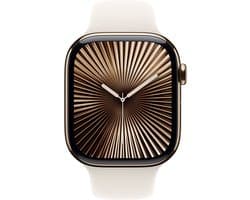 Apple Watch Series 10 - Wifi + 4G - 46mm - Gouden Titanium Case met Starlight Sportbandje - S/M