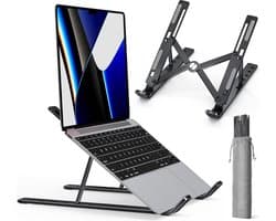 LitaLife Verstelbare Laptop Standaard – Ergonomisch, Opvouwbaar, Aluminium, Voor Laptops tot 17,6 inch Zwart