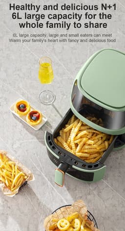 Microdata - Airfryer - Heteluchtfriteuse - Airfryer Oven - Hetelucht Oven - Digitale Airfryer - Lucht Frituur - Touchscreen bediening - Schuiflade met glas - QF606 - 6L - 1350Watt - Groen — thumbnail 7
