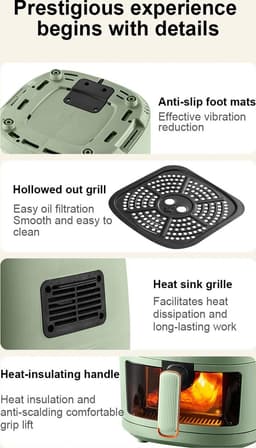 Microdata - Airfryer - Heteluchtfriteuse - Airfryer Oven - Hetelucht Oven - Digitale Airfryer - Lucht Frituur - Touchscreen bediening - Schuiflade met glas - QF606 - 6L - 1350Watt - Groen — thumbnail 13