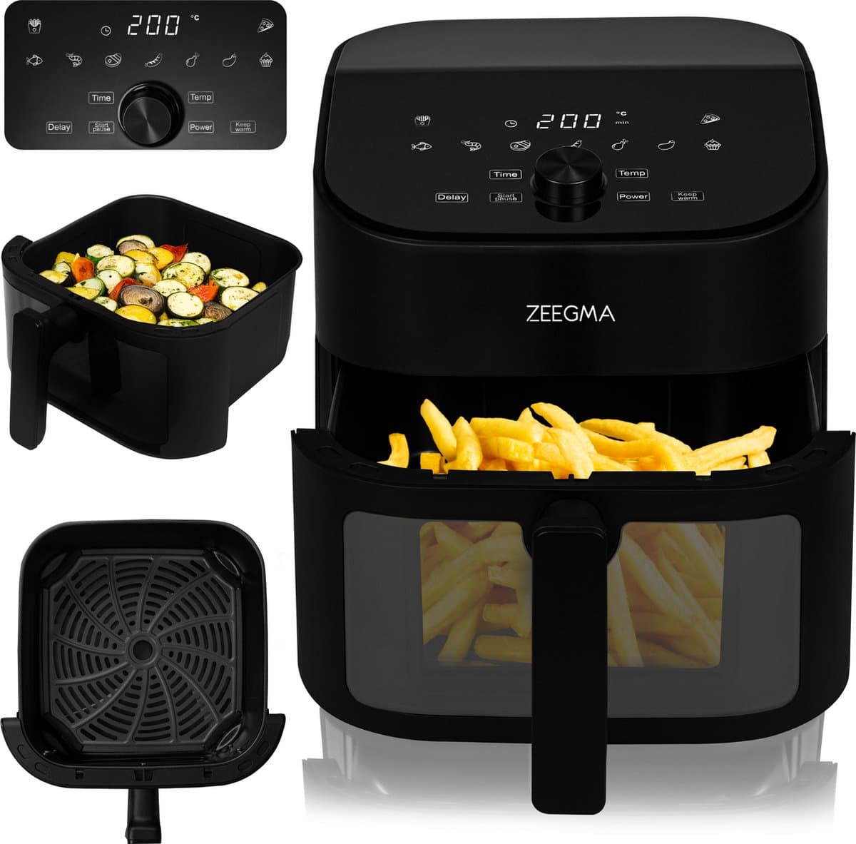 Zeegma Knapper Chef - Airfryer XL - Vetvrij - 6,5 L - Zwart - 10 programma's - 1600 W - Snelle opwarming tot 60s - Antislippoten — afbeelding 1