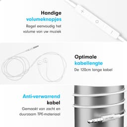 Oortjes met draad en microfoon - Oordopjes - 120CM kabel - 3,5MM Jack Aansluiting - Earphones Wired - Wit — thumbnail 3