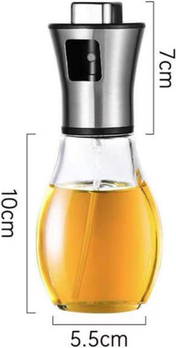 Roestvrijstalen keuken spuitfles glazen flessen pers zonder olie transparante oliepot spuitfles geschikt voor airfryer, keuken, barbecue - 304 trommelvormige spuitfles 200ml - 17*5.5*5.5 — afbeelding 1