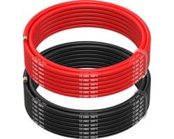 MMOBIEL 12 AWG Siliconen Elektrische Draad - 12 Gauge (3,31mm²) Vertinde Koperkabel - 2 Aparte Draden Rood & Zwart Elk 5 m voor RC, Drones, 3D Printers, Batterijen, Luidsprekerdraden, Led Strips