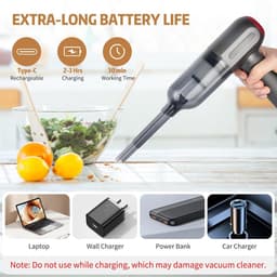 Krachtige Handstofzuiger 9000PA - Draadloze Autostofzuiger - 3-in-1 Handheld Stofzuiger - USB Oplaadbaar - Nat/Droog - Thuis Kantoor Auto — thumbnail 4