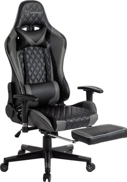 FOXSPORT verstelbare gaming chair - PC-bureaustoel met voetsteun - hoogte en helling verstelbaar - met hoofdsteun en lendensteun - gamingstoel voor kantoor - Zwart en grijs — thumbnail 1