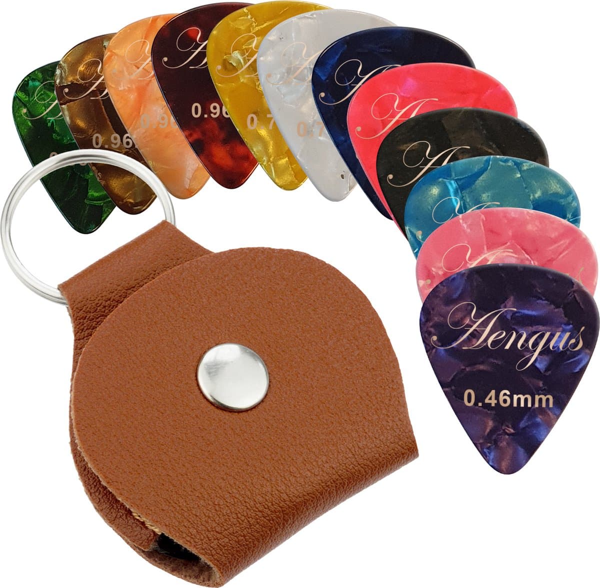 Plectrum sleutelhanger met 12x plectrum voor gitaar – bruin — afbeelding 1