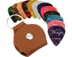 Plectrum sleutelhanger met 12x plectrum voor gitaar – bruin
