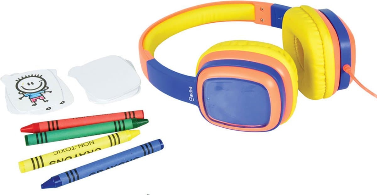 AV:Link geel-blauwe doodle design je eigen hoofdtelefoon voor kinderen — afbeelding 1