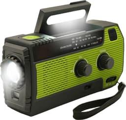Noodradio Solar Opwindbaar en Batterijen - Noodpakket - Draagbare Survival Radio - Powerbank en Zonneenergie - Bouwradio - Zaklamp - 4000 mAh - Groen — thumbnail 1