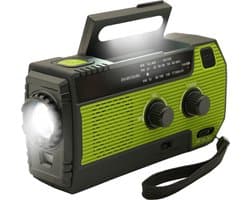Noodradio Solar Opwindbaar en Batterijen - Noodpakket - Draagbare Survival Radio - Powerbank en Zonneenergie - Bouwradio - Zaklamp - 4000 mAh - Groen
