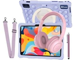 ATouch Combipakket - Kindertablet Tab 10 Pro + Kinderkoptelefoon - Volumebegrenzing - 128GB+64SD - Vanaf 3 jaar - Paars